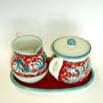 Renaissance 16 (Dark red, turqoise) - Sugar and creamer set (SZMT)
